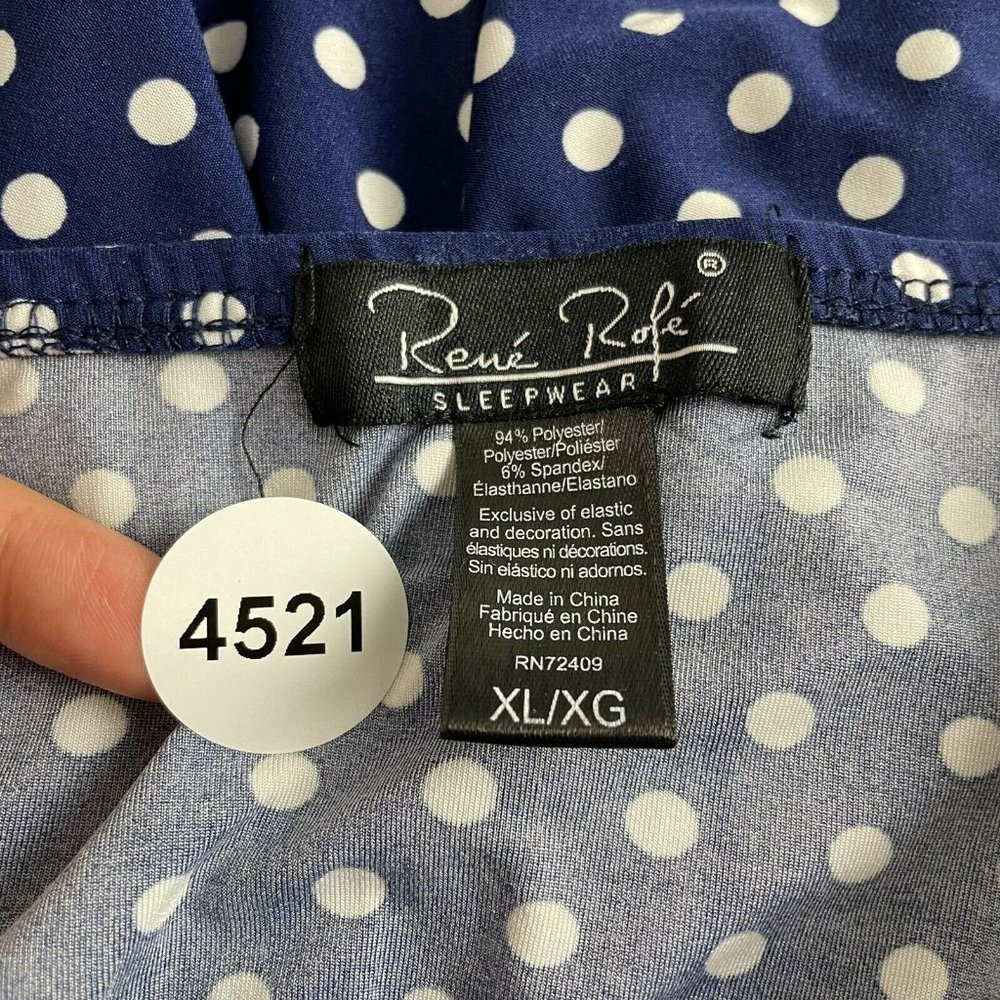 Rene Rofe Navy Blue White Polka Dot Slinky Stretch Lingerie Cami Womens L XL - Picture 8 of 8